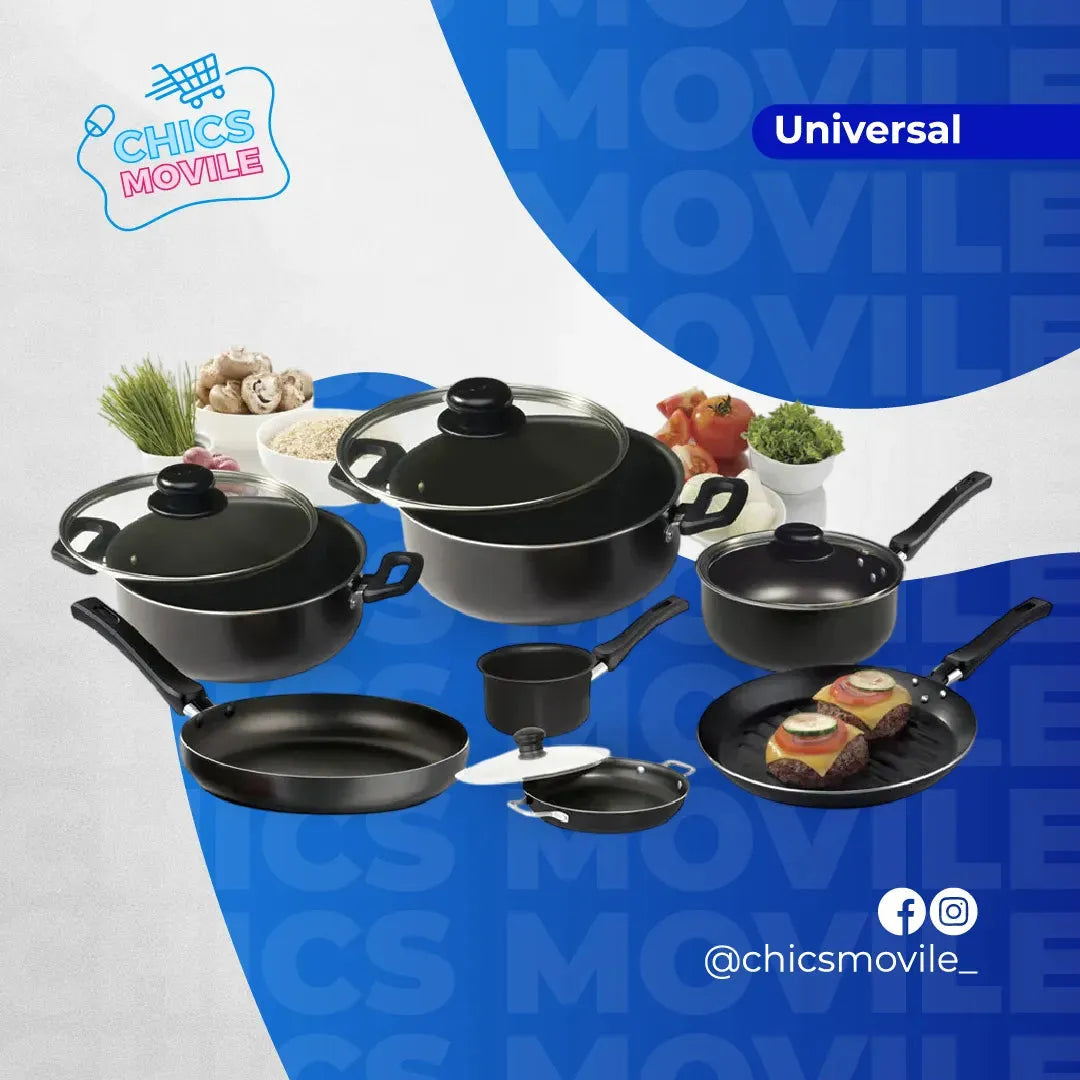 🔥 LIQUIDACIÓN DE STOCK: Juego De Ollas Universal 13 Piezas Antiadherente Color Negro 🍲🍚